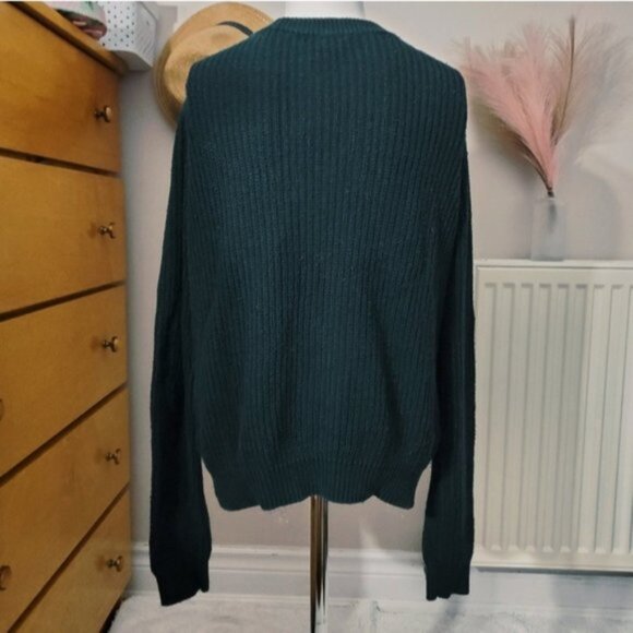 Hunter Green Ring Neck Strappy Front Knit Sweater- S - Picture 3 of 12